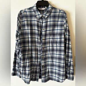 Sonoma Blue and White womens Plaid Flannel Button Down Shirt size large